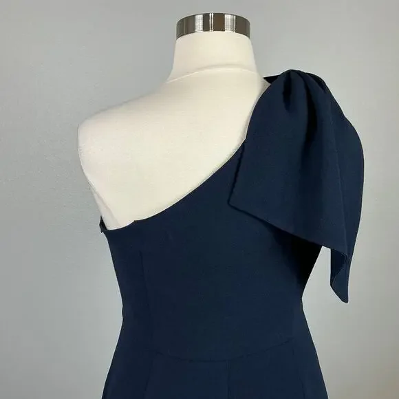 Adrianna Papell One Shoulder Long Column Evening Gown Navy Blue Size 16 Dress - Picture 9 of 12